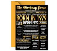 Gold 46th Birthday Card for Men Women - Black & Golden Newspaper Born in 1979 - Happy 46 Birthday Cards for Neighbour Cousin Daughter Wife Dad Niece, 5x7 Inch Bday Greeting Cards