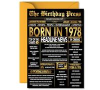 Gold 47th Birthday Card for Men Women - Black & Golden Newspaper Born in 1978 - Happy 47 Birthday Cards for Cousin Daughter Wife Dad Niece Brother, 5x7 Inch Bday Greeting Cards