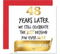 Gold 48th Anniversary Card for Women Men - Celebrate Best Decision - Happy 48 Year Anniversary Card for Husband Girlfriend Wife Companion, 145mm Golden Wedding Anniversaries Greeting Cards