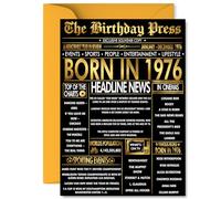 Gold 49th Birthday Card for Men Women - Black & Golden Newspaper Born in 1976 - Happy 49 Birthday Cards for Friend Daughter Uncle Sister Cousin Son, A5 Bday Greeting Cards