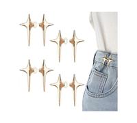 (Gold) 4Pairs Jeans Buttons Pins,Four-Pointed Star Design Tighten Waist Buttons,Adjustable and No Sew Metal Trouser Waist Tightener