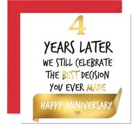 Gold 4th Anniversary Card for Women Men - Celebrate Best Decision - Happy 4 Year Anniversary Card for Partner Boyfriend Husband Girlfriend, 145mm Golden Wedding Anniversaries Greeting Cards