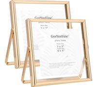 Gold 4x4'' Floating Frame Set of 2,for Picture 3x3'',Adjustable Tabletop/Shelf Floating Photo Frame 3x3'',Classy Metal Gift Frames for Wedding,Christmas,Birthady,Home or Office Decor.