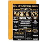 Gold 50th Anniversary Card for Men Women - Golden Newspaper Married in 1975 - Happy 50 Year Wedding Anniversary Card for Wife Companion Husband Partner, A5 Anniversaries Greeting Cards