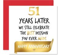 Gold 51st Anniversary Card for Women Men - Celebrate Best Decision - Happy 51 Year Anniversary Card for Wife Husband Partner Companion, 145mm Golden Wedding Anniversaries Greeting Cards