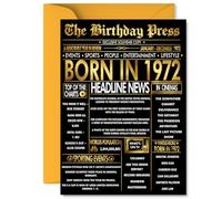 Gold 53rd Birthday Card for Men Women - Black & Golden Newspaper Born in 1972 - Happy 53 Birthday Cards for Husband Daughter Cousin Grandma Uncle Dad, 5x7 Inch Bday Greeting Cards