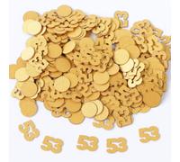 Gold 53rd Birthday Table Confetti with Circles - Pearlescent Card Decorations for Age, Bday, Anniversary or Milestone Party - Scatter or Sprinkle