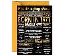 Gold 54th Birthday Card for Men Women - Black & Golden Newspaper Born in 1971 - Happy 54 Birthday Cards for Daughter Cousin Grandma Uncle Dad Auntie, 5x7 Inch Bday Greeting Cards