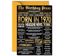 Gold 55th Birthday Card for Men Women - Black & Golden Newspaper Born in 1970 - Happy 55 Birthday Cards for Grandad Husband Brother Nan Colleague Grandma, A5 Bday Greeting Cards