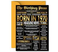 Gold 55th Birthday Card for Men Women - Black & Golden Newspaper Born in 1970 - Happy 55 Birthday Cards for Cousin Grandma Uncle Dad Auntie Nan, 5x7 Inch Bday Greeting Cards