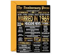Gold 56th Anniversary Card for Men Women - Golden Newspaper Married in 1969 - Happy 56 Year Wedding Anniversary Card for Husband Partner Wife Companion, A5 Anniversaries Greeting Cards