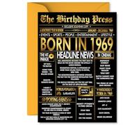 Gold 56th Birthday Card for Men Women - Black & Golden Newspaper Born in 1969 - Happy 56 Birthday Cards for Grandma Uncle Dad Auntie Nan Colleague, 5x7 Inch Bday Greeting Cards