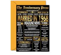 Gold 57th Anniversary Card for Women Men - Golden Newspaper Married in 1968 - Happy 57 Year Wedding Anniversary Card for Partner Wife Companion Husband, 5x7 Inch Anniversaries Greeting Cards