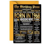 Gold 57th Birthday Card for Men Women - Black & Golden Newspaper Born in 1968 - Happy 57 Birthday Cards for Uncle Dad Auntie Nan Colleague Wife, 5x7 Inch Bday Greeting Cards