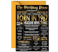 Gold 58th Birthday Card for Men Women - Black & Golden Newspaper Born in 1967 - Happy 58 Birthday Cards for Nan Colleague Grandma Auntie Daughter Sister, A5 Bday Greeting Cards