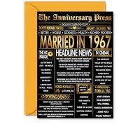 Gold 58th Anniversary Card for Men Women - Golden Newspaper Married in 1967 - Happy 58 Year Wedding Anniversary Card for Wife Companion Husband Partner, A5 Anniversaries Greeting Cards