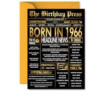 Gold 59th Birthday Card for Men Women - Black & Golden Newspaper Born in 1966 - Happy 59 Birthday Cards for Auntie Nan Colleague Wife Brother Friend, 5x7 Inch Bday Greeting Cards