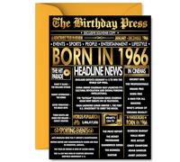 Gold 59th Birthday Card for Men Women - Black & Golden Newspaper Born in 1966 - Happy 59 Birthday Cards for Colleague Grandma Auntie Daughter Sister Neighbour, A5 Bday Greeting Cards