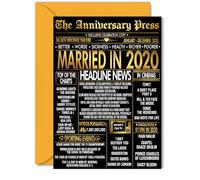 Gold 5th Anniversary Card for Women Men - Golden Newspaper Married in 2020 - Happy 5 Year Wedding Anniversary Card for Husband Partner Companion Wife, 5x7 Inch Anniversaries Greeting Cards