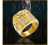 (gold, 6) Size 6-15 Gold Stainless Steel Jesus Prayer Cross Premium Ring For Men