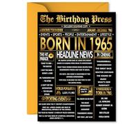 Gold 60th Birthday Card for Men Women - Black & Golden Newspaper Born in 1965 - Happy 60 Birthday Cards for Cousin Auntie Dad Uncle Grandad Neighbour, 5x7 Inch Bday Greeting Cards
