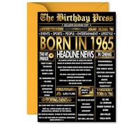 Gold 60th Birthday Card for Men Women - Black & Golden Newspaper Born in 1965 - Happy 60 Birthday Cards for Neighbour Friend Uncle Cousin Dad Husband, A5 Bday Greeting Cards