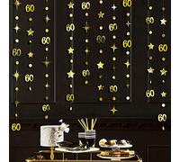 Gold 60th Birthday Decorations Number 60 Circle Dot Twinkle Star Garland Metallic Hanging Streamer Bunting Banner Backdrop for 60 Year Old Happy Birthday 60th Anniversary Sixty Party Supplies