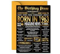 Gold 62nd Birthday Card for Men Women - Black & Golden Newspaper Born in 1963 - Happy 62 Birthday Cards for Dad Uncle Grandad Neighbour Friend Nanny, 5x7 Inch Bday Greeting Cards