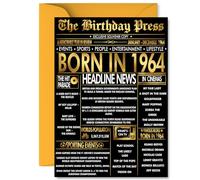 Gold 62nd Birthday Card for Women and Men | Black & Golden Newspaper Born in 1964