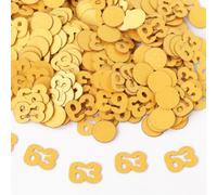 Gold 63rd Birthday Table Confetti with Circles - Pearlescent Card Decorations for Age, Bday, Anniversary or Milestone Party - Scatter or Sprinkle