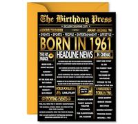 Gold 64th Birthday Card for Men Women - Black & Golden Newspaper Born in 1961 - Happy 64 Birthday Cards for Grandad Neighbour Friend Nanny Brother Sister, 5x7 Inch Bday Greeting Cards