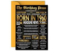 Gold 65th Birthday Card for Men Women - Black & Golden Newspaper Born in 1960 - Happy 65 Birthday Cards for Neighbour Friend Nanny Brother Sister Husband, 5x7 Inch Bday Greeting Cards