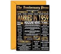 Gold 66th Anniversary Card for Men Women - Golden Newspaper Married in 1959 - Happy 66 Year Wedding Anniversary Card for Wife Companion Husband Partner, A5 Anniversaries Greeting Cards