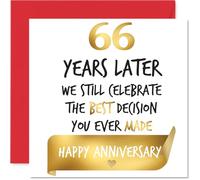 Gold 66th Anniversary Card for Women Men - Celebrate Best Decision - Happy 66 Year Anniversary Card for Companion Wife Husband Partner, 145mm Golden Wedding Anniversaries Greeting Cards