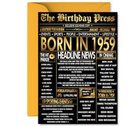 Gold 66th Birthday Card for Men Women - Black & Golden Newspaper Born in 1959 - Happy 66 Birthday Cards for Nan Grandad Brother Sister Auntie Grandma, A5 Bday Greeting Cards