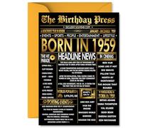 Gold 66th Birthday Card for Men Women - Black & Golden Newspaper Born in 1959 - Happy 66 Birthday Cards for Friend Nanny Brother Sister Husband Wife, 5x7 Inch Bday Greeting Cards