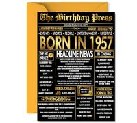 Gold 68th Birthday Card for Men Women - Black & Golden Newspaper Born in 1957 - Happy 68 Birthday Cards for Brother Sister Auntie Grandma Wife Nanny, A5 Bday Greeting Cards