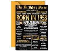 Gold 67th Birthday Card for Men Women - Black & Golden Newspaper Born in 1958 - Happy 67 Birthday Cards for Grandad Brother Sister Auntie Grandma Wife, A5 Bday Greeting Cards