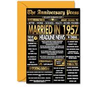 Gold 68th Anniversary Card for Men Women - Golden Newspaper Married in 1957 - Happy 68 Year Wedding Anniversary Card for Husband Partner Wife Companion, A5 Anniversaries Greeting Cards