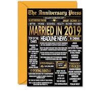 Gold 6th Anniversary Card for Men Women - Golden Newspaper Married in 2019 - Happy 6 Year Wedding Anniversary Card for Partner Husband Companion Wife, A5 Anniversaries Greeting Cards