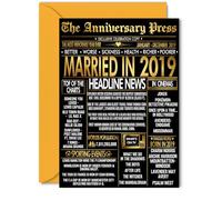Gold 6th Anniversary Card for Women Men - Golden Newspaper Married in 2019 - Happy 6 Year Wedding Anniversary Card for Wife Husband Partner Companion, 5x7 Inch Anniversaries Greeting Cards
