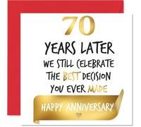 Gold 70th Anniversary Card for Women Men - Celebrate Best Decision - Happy 70 Year Anniversary Card for Companion Wife Husband Partner, 145mm Golden Wedding Anniversaries Greeting Cards