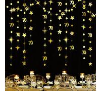 Gold 70th Birthday Decorations Number 70 Circle Dot Twinkle Star Garland Metallic Hanging Streamer Bunting Banner Backdrop for Seventieth Anniversary Women and Mens 70 Year Old Birthday Party Supplies