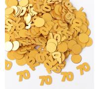 Gold 70th Birthday Table Confetti with Circles - Pearlescent Card Decorations for Age, Bday, Anniversary or Milestone Party - Scatter or Sprinkle