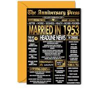 Gold 72nd Anniversary Card for Women Men - Golden Newspaper Married in 1953 - Happy 72 Year Wedding Anniversary Card for Wife Companion Husband Partner, 5x7 Inch Anniversaries Greeting Cards