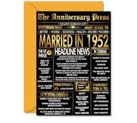 Gold 73rd Anniversary Card for Men Women - Golden Newspaper Married in 1952 - Happy 73 Year Wedding Anniversary Card for Companion Husband Partner Wife, A5 Anniversaries Greeting Cards