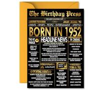 Gold 73rd Birthday Card for Men Women - Black & Golden Newspaper Born in 1952 - Happy 73 Birthday Cards for Uncle Sister Cousin Auntie Dad Nan, 5x7 Inch Bday Greeting Cards