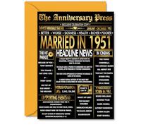 Gold 74th Anniversary Card for Men Women - Golden Newspaper Married in 1951 - Happy 74 Year Wedding Anniversary Card for Wife Companion Husband Partner, A5 Anniversaries Greeting Cards