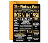 Gold 75th Birthday Card for Men Women - Black & Golden Newspaper Born in 1950 - Happy 75 Birthday Cards for Cousin Auntie Dad Nan Nanny Brother, 5x7 Inch Bday Greeting Cards