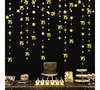 Gold 75th Birthday Decorations Number 75 Circle Dot Twinkle Star Garland Metallic Hanging Streamer Bunting Banner Backdrop for 75 Year Old Birthday Happy 75th Anniversary Seventy Five Party Supplies